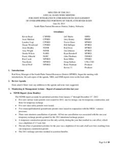 MINUTES OF THE 2013 ANNUAL BASIN-WIDE MEETING FOR JOINT INTEGRATED WATER RESOURCES MANAGEMENT OF OVERAPPROPRIATED PORTIONS OF THE PLATTE RIVER BASIN June 20, 2013 South Platte Natural Resources District, Sidney, Nebraska