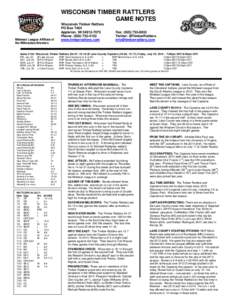 WISCONSIN TIMBER RATTLERS GAME NOTES Midwest League Affiliate of the Milwaukee Brewers