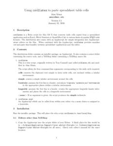 Using csv2latex to paste spreadsheet table cells Alan Munn [removed] Version 1.1 January 31, 2010 1