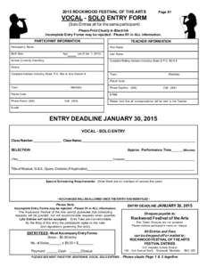 2015 ROCKWOOD FESTIVAL OF THE ARTS  Page #1 VOCAL - SOLO ENTRY FORM (Solo Entries all for the same participant)