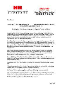 Press Release  HOPEWELL HOLDINGS LIMITED