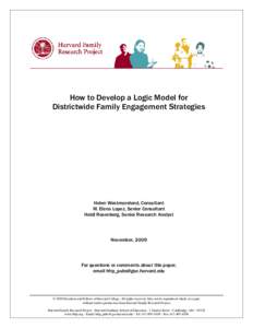 How to Develop a Logic Model for Districtwide Family Engagement Strategies Helen Westmoreland, Consultant M. Elena Lopez, Senior Consultant Heidi Rosenberg, Senior Research Analyst