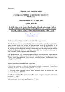 [removed]European Union comments for the CODEX COMMITTEE ON PESTICIDE RESIDUES 44th Session Shanghai, China, [removed]April 2012