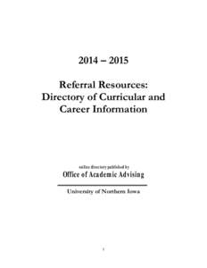 2014 – 2015 Referral Resources: Directory of Curricular and Career Information  online directory published by