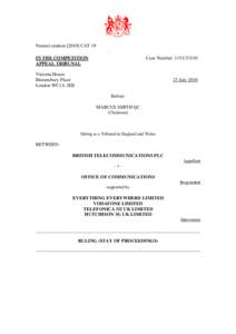 British Telecommunications Plc (Termination Charges: 080 calls)  - Ruling (Stay of proceedings)  | 23 Jul 2010