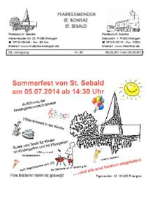 PFARRGEMEINDEN ST. BONIFAZ ST. SEBALD Pfarrbüro St. Sebald Marienbader Str. 23, 91058 Erlangen  [removed] – Fax[removed]