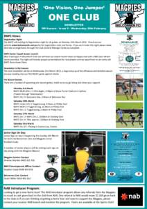 ‘One Vision, One Jumper’  ONE CLUB NEWSLETTER Off Season - Issue 5 - Wednesday 29th February