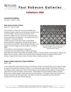 Paul Robeson Galleries Exhibitions 1984 Invitational Exhibition February 1 – March 1, 1984  New Jersey Curator’s Choice