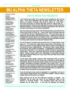 FALL 2013 MU ALPHA THETA NEWSLETTER NATIONAL OFFICERS: