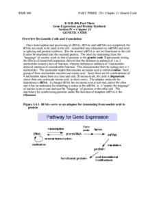 BMB 400  PART THREE - IV= Chapter 13. Genetic Code B M B 400, Part Three Gene Expression and Protein Synthesis Section IV = Chapter 13