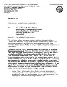 STATE OF CALIFORNIA -BUSINESS, TRANSPORTATION AND HOUSING AGENCY  Arnold Schwarzenegger, Governor DEPARTMENT OF HOUSING AND COMMUNITY DEVELOPMENT DIVISION OF CODES AND STANDARDS