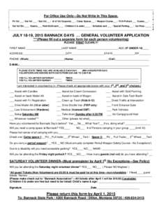 BANNACK DAYS 2001 … VOLUNTEER APPLICATION