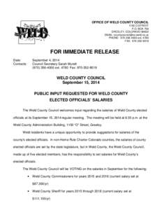 OFFICE OF WELD COUNTY COUNCIL 1150 O STREET P.O. BOX 758 GREELEY, COLORADO[removed]EMAIL: [removed] PHONE: [removed]ext. 4780