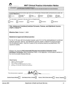 NWT Clinical Practice Information Notice UPON RECEIPT: (1) PLEASE FOLLOW THE DIRECTIONS BELOW (2) FILE THIS NOTICE IN SECTION C, CLINICAL PRACTICE INFORMATION BINDER FOR FUTURE REFERENCE The following clinical practice h