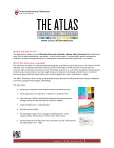 www.atlas.cid.harvard.edu  What is The Atlas online? The Atlas online is a powerful tool of The Atlas of Economic Complexity: Mapping Paths to Prosperity that can generate more than 20 million visualizations – on deman