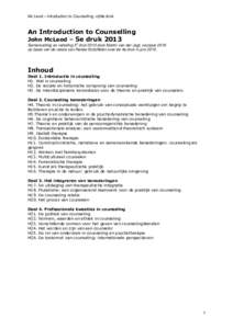 Mc Leod – Introduction to Counselling, vijfde druk  An Introduction to Counselling John McLeod – 5e druk 2013 e