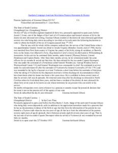 Southern Campaign American Revolution Pension Statements & Rosters Pension Application of Erasmus Gibson S21767 Transcribed and annotated by C. Leon Harris. VA