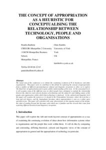 The Concept of Appropriation as a Heuristic for Conceptualising the Relationship between Technology, People and Organisations