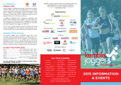 KJ Athletics Athletics NSW Kembla Joggers is affiliated with Athletics NSW and all members have the option of joining and competing for KJs in all ANSW and AA sanctioned cross-country, road and track events. 1Over 100 KJ
