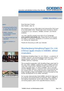 Innovative and individual solutions from the reel  GOEBEL Newsletter TOPICS Mudanjiang Hengfeng Paper