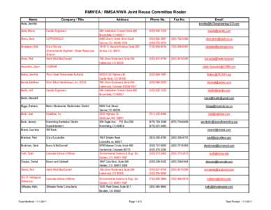 RMWEA / RMSAWWA Joint Reuse Committee Roster Name Aieta, Jennifer Company / Title