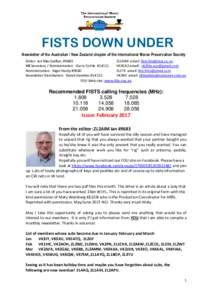 FISTS DOWN UNDER Newsletter of the Australian / New Zealand chapter of the International Morse Preservation Society Editor: Ian MacQuillan. #9683 ZL2AIM email:  VK Secretary / Administration : Garry C