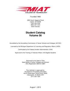 FoundedSouth Haggerty Road Canton, MI1310 www.miat.edu