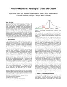 Privacy Mediators: Helping IoT Cross the Chasm Nigel Davies1 , Nina Taft2 , Mahadev Satyanarayanan3 , Sarah Clinch1 , Brandon Amos3 1 Lancaster University, 2 Google, 3 Carnegie Mellon University