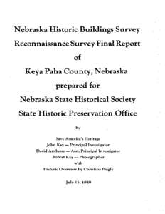 Nebraska Historic Buildings Survey   Reconnaissance Survey Final Report Keya Paha County, Nebraska