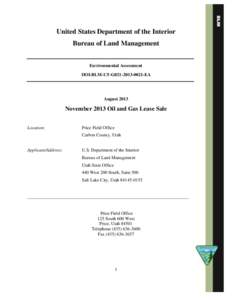 United States Department of the Interior Bureau of Land Management Environmental Assessment DOI-BLM-UT-G021[removed]EA