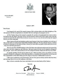 State of New York  Eliot spitzer Governor  October 9, 2007