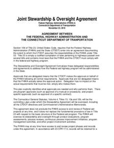 Joint Stewardship & Oversight AgreementFederal Highway Administration (FHWA) & Connecticut Department of Transportation November 23, 2010