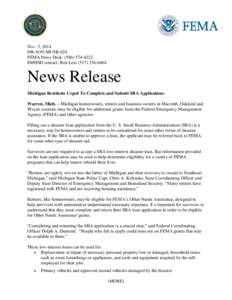 Nov. 5, 2014 DR-4195-MI NR-024 FEMA News Desk: ([removed]EMHSD contact: Ron Leix[removed]News Release