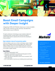 Boost Email Campaigns with Deeper Insight Integrating CAKE with Marketo shows you a more complete view of the customer journey and how valuable that relationship is over its lifetime The right combination of technology c
