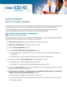 Small Hospitals ICD-10 Transition Checklist