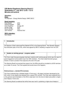 CfD Market Readiness Steering Board 3 Wednesday 31st July[removed]:45 – 15:15 Minutes and actions Attendees: Chair: Tim Warham – Energy Market Design, EMR, DECC