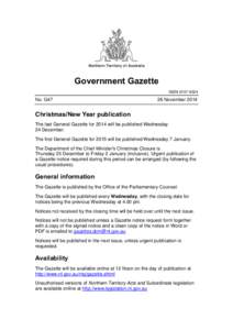 Northern Territory of Australia  Government Gazette ISSN[removed]No. G47