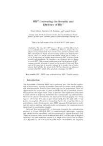 HB# : Increasing the Security and Efficiency of HB+ Henri Gilbert, Matthew J.B. Robshaw, and Yannick Seurin Orange Labs, 38–40 rue General Leclerc, Issy les Moulineaux, France {henri.gilbert,matt.robshaw,yannick.seurin