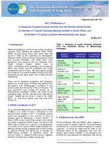 2004 Predictions of Seasonal Tropical Cyclone Activity over the Western North Pacific and the South China Sea, and the Number