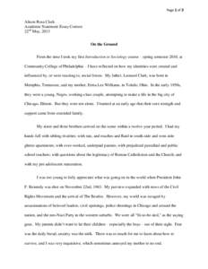 Page 1 of 3  Alison Rosa Clark Academic Statement Essay Contest 22nd May, 2013 On the Ground