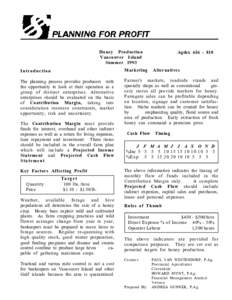 Specialized Livestock, Horses, Bees, Bison, Sheep, Deer, Goats:  Planning For Profit Enterprise Budget - BCMAFF