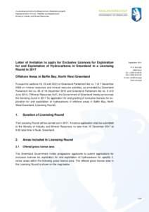 Inuussutissarsiornermut Suliffeqarnermullu Naalakkersuisoqarfik Departementet for Erhverv, Råstoffer og Arbejdsmarked Ministry of Industry and Mineral Resources Letter of Invitation to apply for Exclusive Licences for E