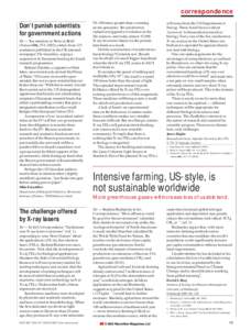 correspondence  Don’t punish scientists for government actions Sir — You mention in News in Brief (Nature 416, 574; 2002) a letter from 125