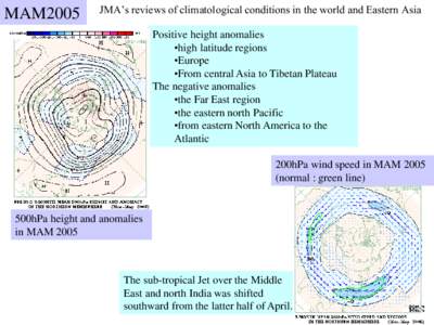MAM2005  JMA’s reviews of climatological conditions in the world and Eastern Asia Positive height anomalies •high latitude regions