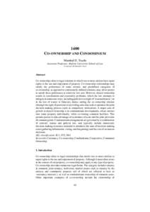 1400 CO-OWNERSHIP AND CONDOMINIUM Marshall E. Tracht Associate Professor, Hofstra University School of Law © Copyright 1999 Marshall E. Tracht