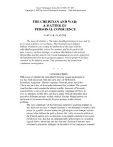 The Christian and War:  A Matter of Personal Conscience