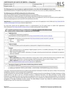 CERTIFICATE OF DATE OF BIRTH – Checklist Applicant’s Name Submission officer  Passport number