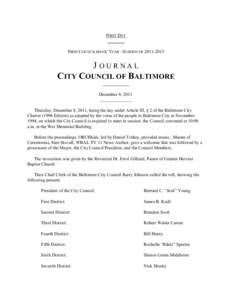 FIRST DAY  FIRST COUNCILMANIC YEAR - SESSION OFJOURNAL CITY COUNCIL OF BALTIMORE