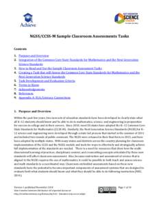 NGSS/CCSS-M Sample Classroom Assessments Tasks Contents 1. Purpose and Overview 2. Integration of the Common Core State Standards for Mathematics and the Next Generation Science Standards 3. How to Read and Use the Sampl