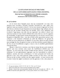 LA SITUATION SOCIALE ET MILITAIRE DE LA CASTE DIRIGEANTE DANS L’INDE ANCIENNE, TELLE QU’ELLE SE PRESENTE DANS L’ÉPOPÉE SANSKRITE.